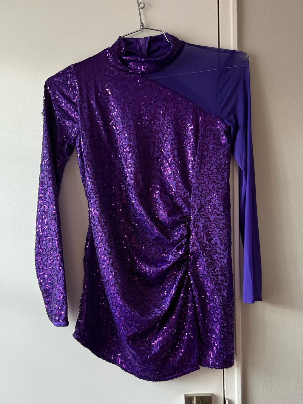 Weissman Purple Sequin Dance Costume Asymmetrical Mesh XL Child